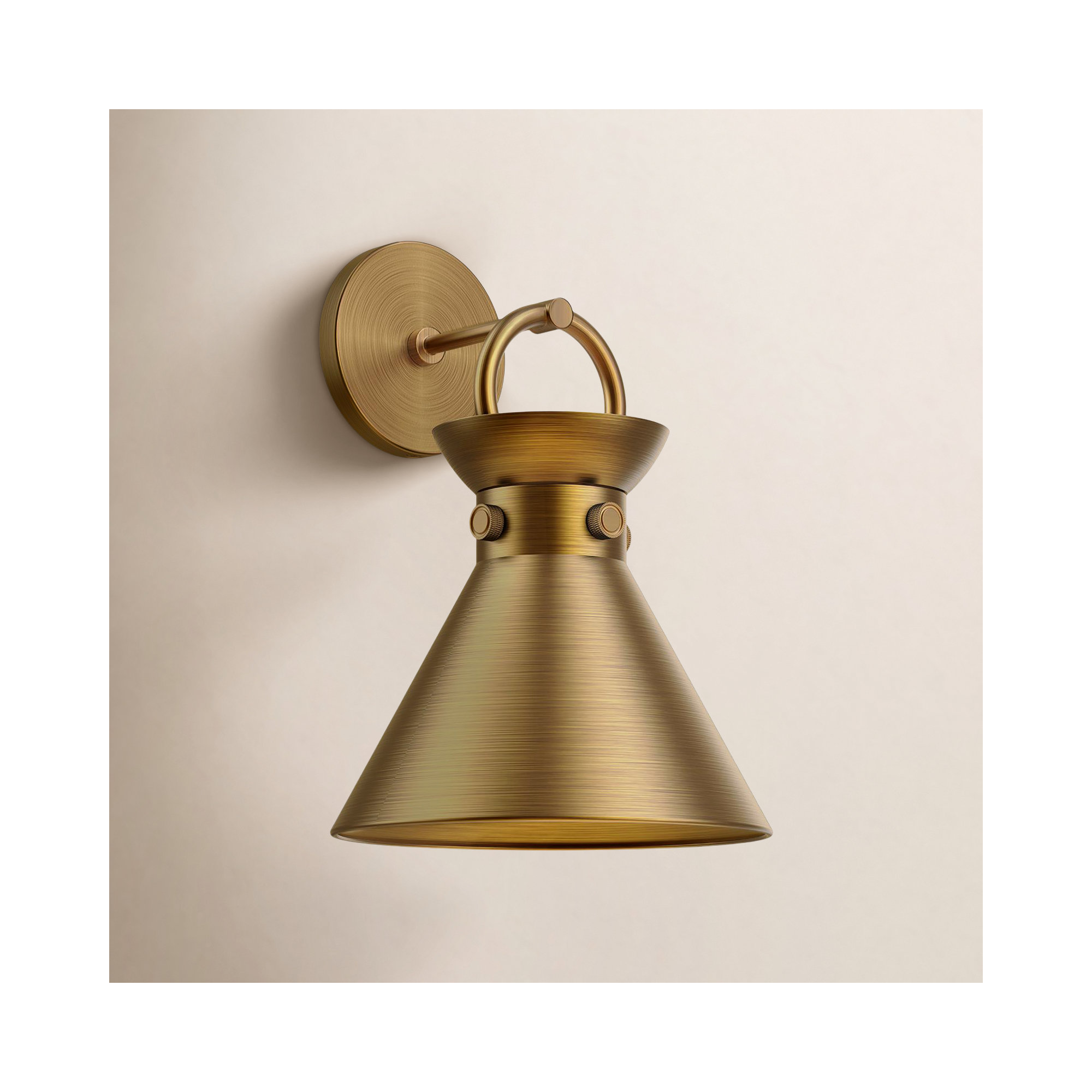 Tiney Single Light Steel Dimmable Armed Sconce, Aged Gold, Aged Gold