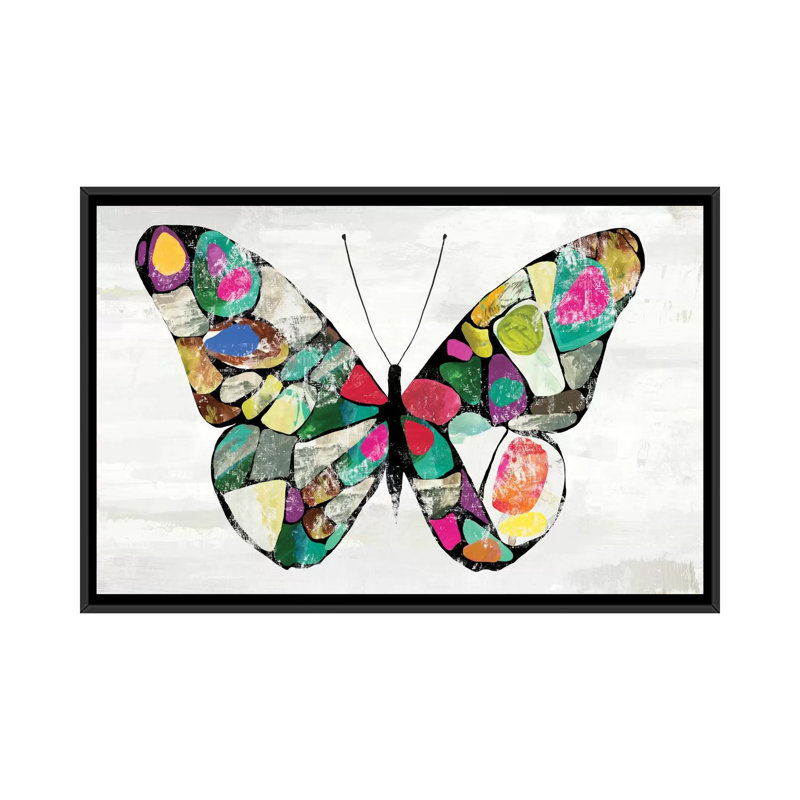 « papillon », impression sur toile, H 18 po x l 26 po x P 1,5 po, Toile avec cadre noir, Pas de tapis