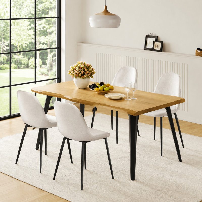 Ensemble de salle à manger de cuisine 5 pièces, table en bois naturel 63 po avec 4 chaises en tissu gris, Grey