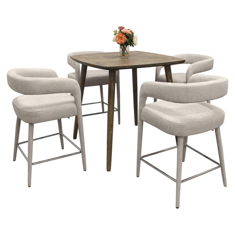 Cole 5 Piece Counter Set With Gathering Table And 4 Galway Counter Chairs, Ivory