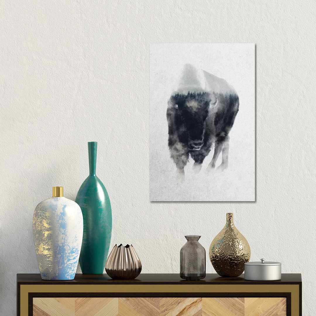 Bison In Mist by Andreas Lie - Print on Canvas