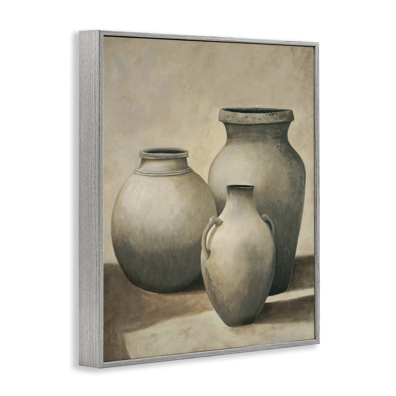Trio de vases, nature morte, estampe numérique, conception d'André Mazo, Gris, H 30 po x l 24 po