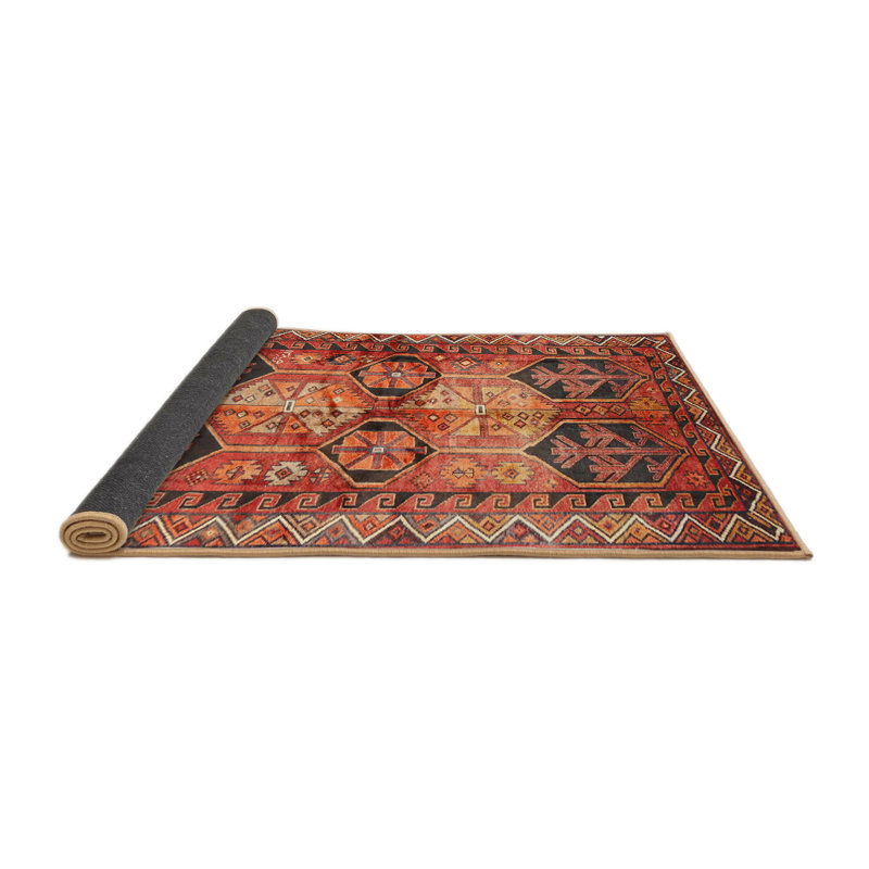 Tapis traditionnel rouge / noir / jaune clair, Carré 3 pi