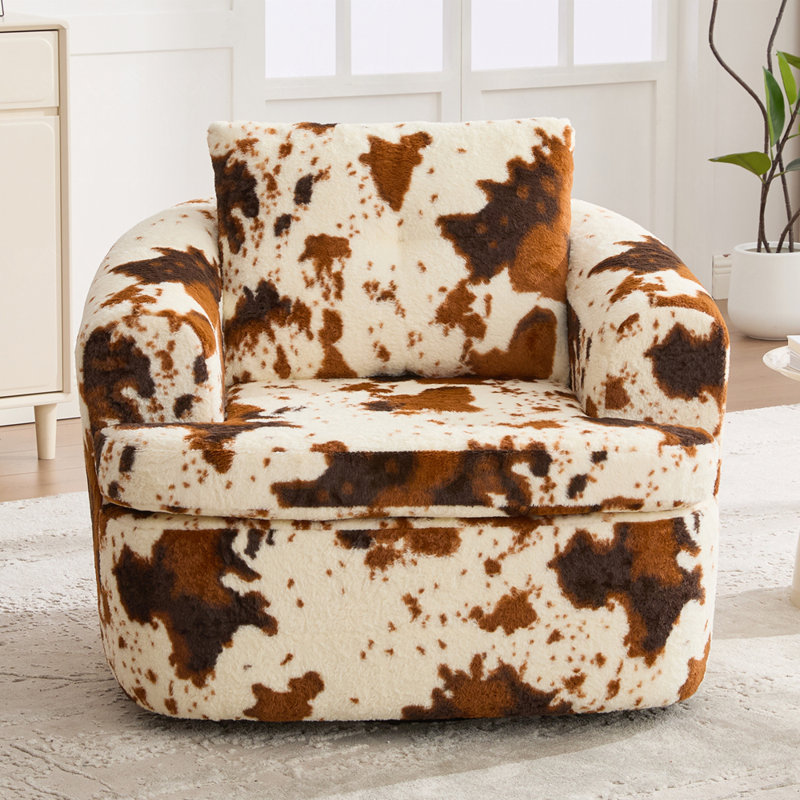 Fauteuil demi-tonneau pivotant rembourré, Beige / fausse fourrure brune, 1
