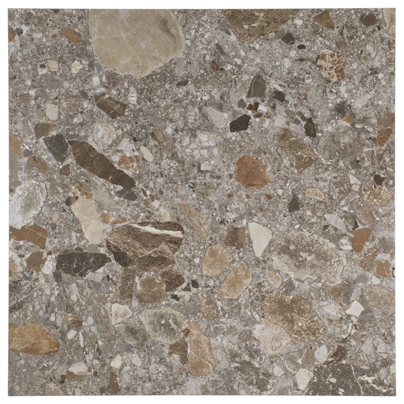 Rizo 24x24 Matte Terrazzo Look Porcelain Tile, Fossil Gray