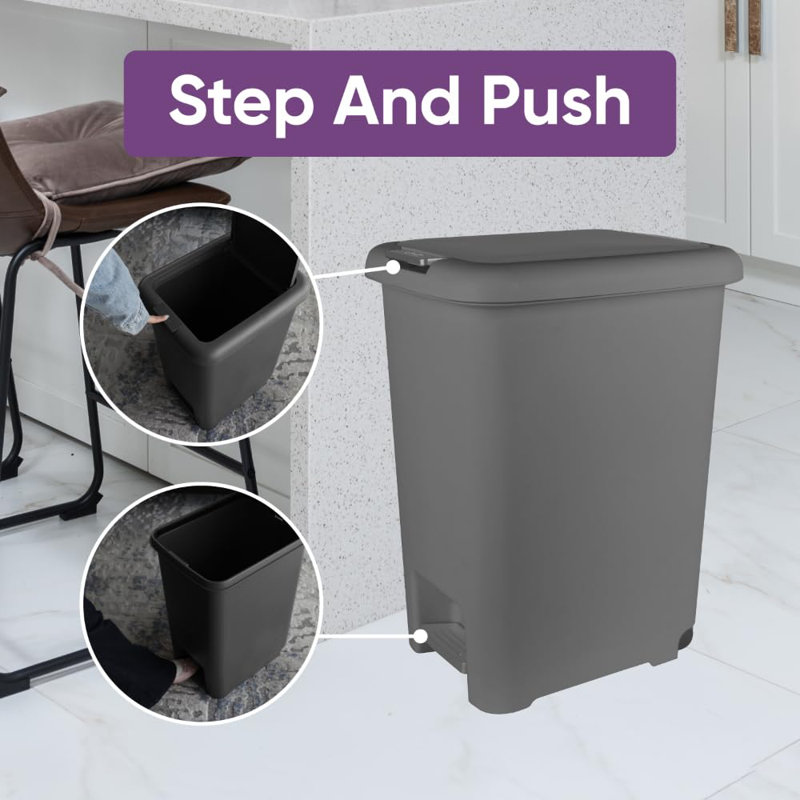 Poubelle à pédale avec roulettes Superio 48L Slim, 12.6 Gallon, Gris