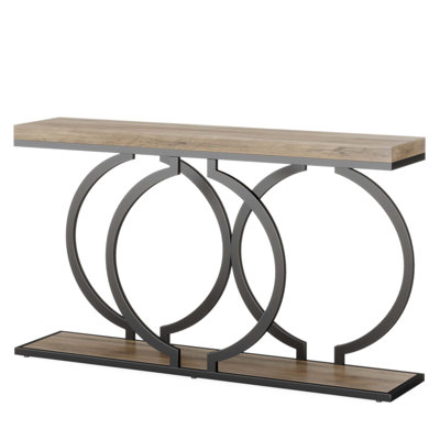 Industrial Console Table 55 Inch - Narrow Long Entryway Sofa Table with Geometric Metal Frame and Vintage Wood Top, Perfect for Modern and Rustic Decor