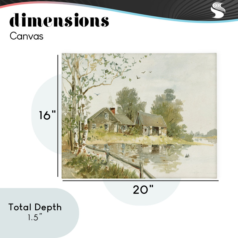 Toile de style cabane le long de la rivière, design par lettré et doublé, H 16 po x l 20 po