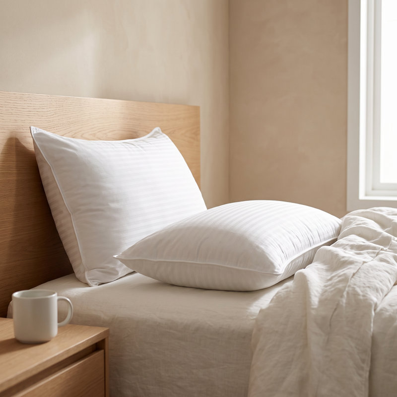 Oreiller pour lit de luxe luxueux à refroidissement alternatif avec support moelleux à rayures en satin, Grand lit