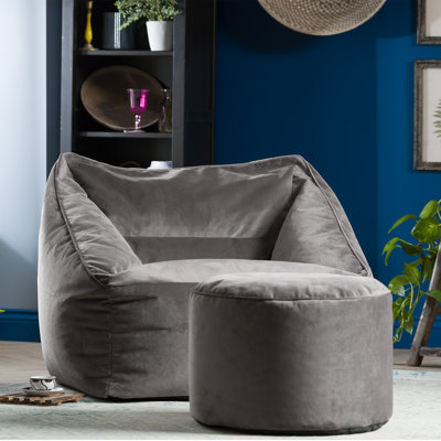 Bean Bag Bazaar Natalia Velvet Armchair Bean Bag and Round Footstool