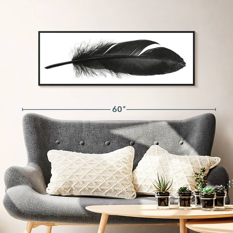Plume foncée, 43 po x 15 po, Cadre flottant noir