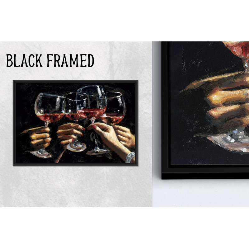 Elegant Celebration Decor: reproduction d'art sur toile pour verres à vin rôtis, toiles à cadre noir 1P