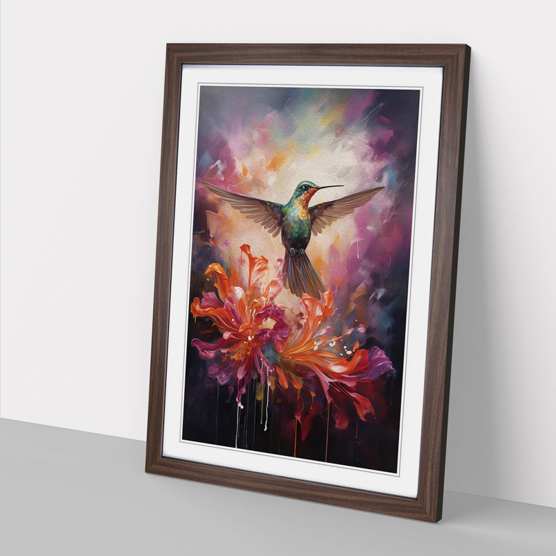 Hummingbird Contemporary No.2 - Framed Print, 46cm H x 34cm W x 2cm D, Walnut Framed
