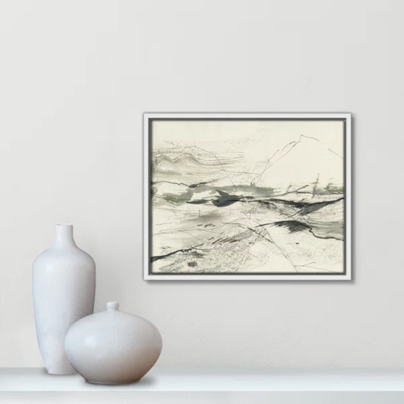 Green Sketches Print by PI Studio, 12.5" H x 15.5" W x 2" D, White Floater Framed, No Mat