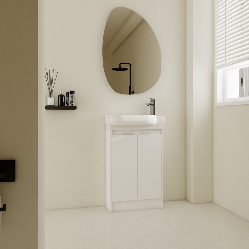 Meuble-lavabo moderne autoportant avec lavabo, armoire de salle de bain avec portes à fermeture en douceur, Blanc