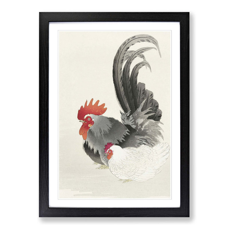 Rooster & Hen by Ohara Koson - Picture Frame Graphic Art Print, 60cm H x 40cm W x 2cm D, Black