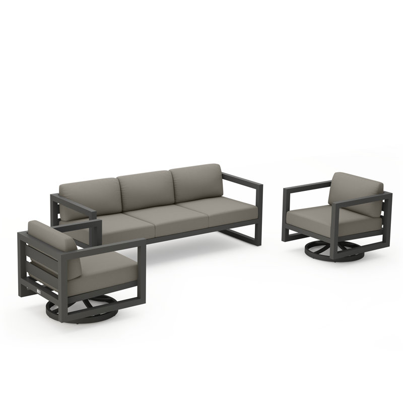 Avion 3 Piece Sofa Set With Swivel, Canvas Charcoal Sunbrella® Canvas, Slate