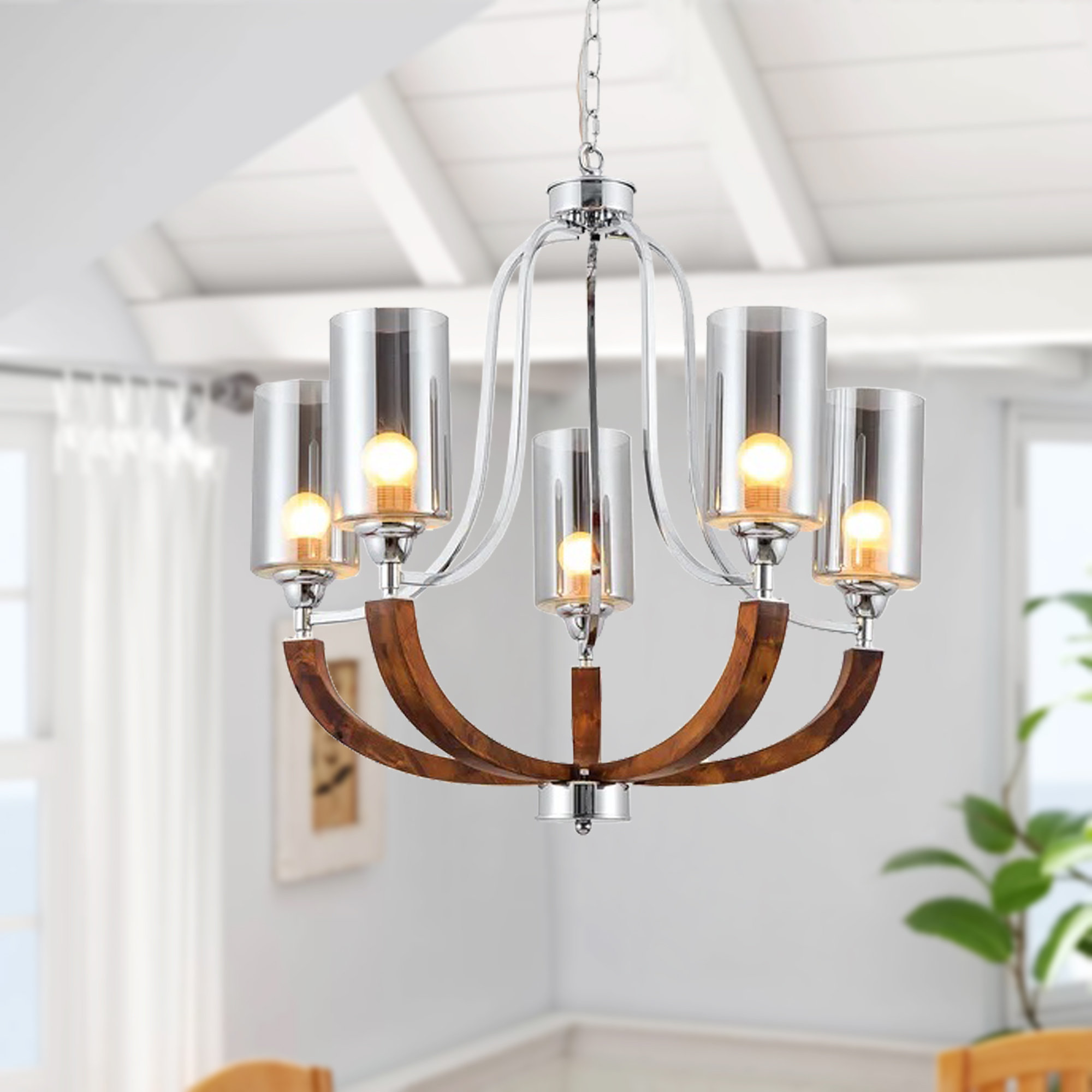 Millwood Pines Hondo 24 Inch 5 Light Wood Arm Tulip Chandelier