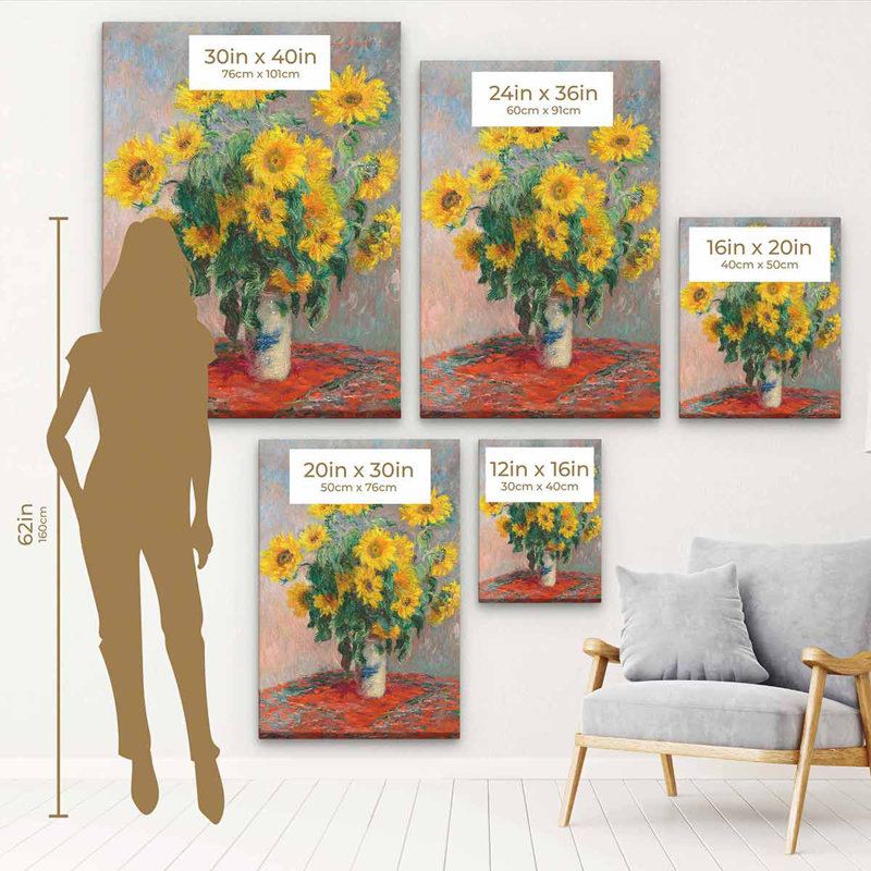 " Yellow Sunflowers " by Claude Monet, Black Floater Framed, 16" H x 20" W