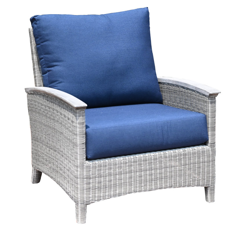 Bella Wicker Teak Outdoor Lounge Chair, Gray, Spectrum Indigo Sunbrella® Plainweave