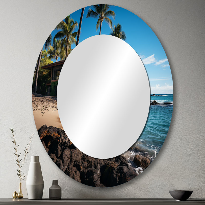 Hawaii Island Retreat - Miroir mural traditionnel ovale, 43 po x 33 po
