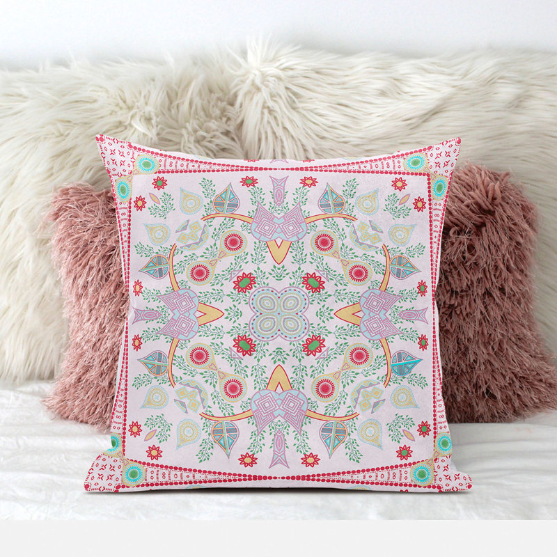 Housse et insert de coussin carré en polyester intérieur / extérieur, 26 po x 26 po, Blanc / rose / rouge