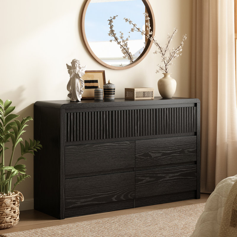 Modern 7 Drawer Dresser For Bedroom,50" W TV Stand for Linving Room with Storage,Anti-tipping Devices, Black