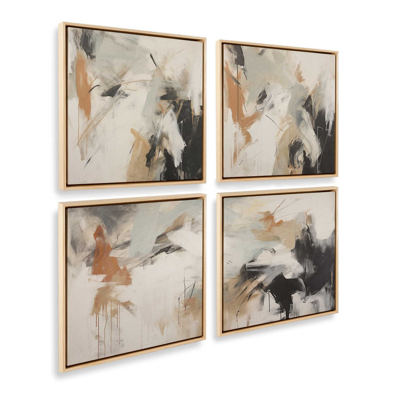 Chaotic Crescendo, ensemble de 4 impressions sur toile dans un cadre, Cadre américain en érable flottant