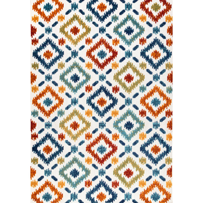 Tapis intérieur / extérieur bleu en polypropylène tissé à la machine Dupre, Rectangle 5 pi x 8 pi