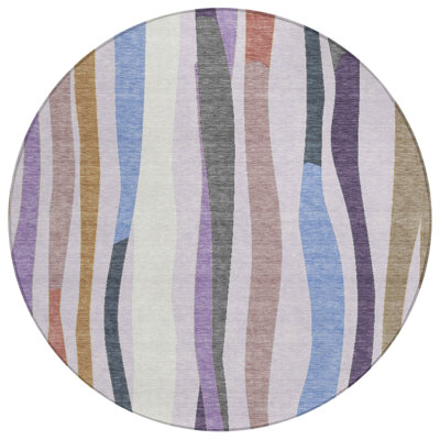 Machine Washable Indoor/Outdoor Husby ACN2188 Striped Rug