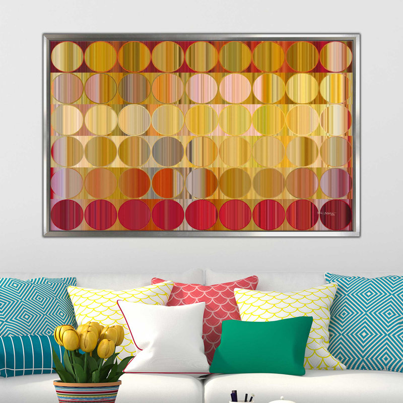 Circles and Squares 57 Golden Red by Mark Lawrence - Floater Frame Graphic Art Print on Canvas, Silver Floater Frame