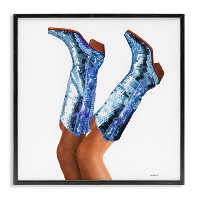 Blue Glam Cowgirl Boots Framed Giclee, design by Amanda Greenwood