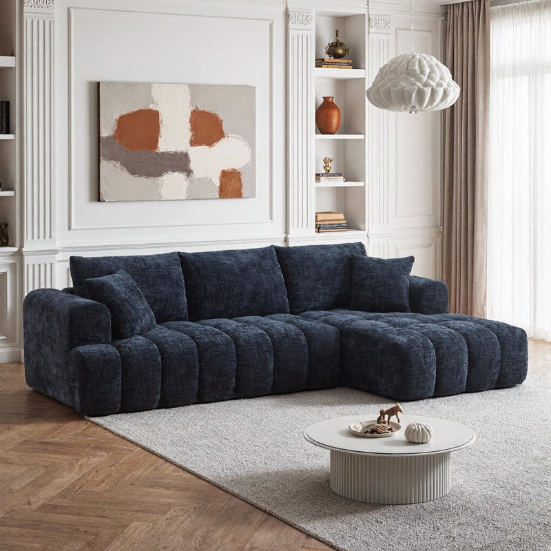 Canapé modulaire surdimensionné en L 108 po Chenille, Bleu