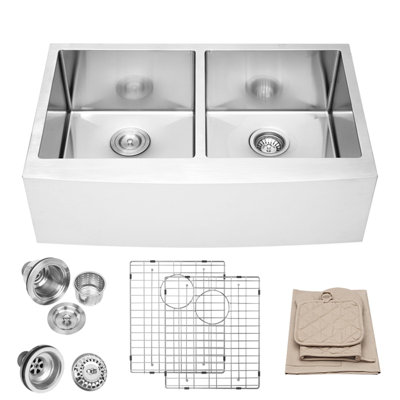 33'' L Farmhouse / Apron Double Bowl Stainless Steel Kitchen Sink