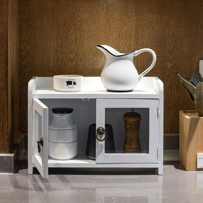 Storage Cabinet, Mini Countertop Cabinet, Wood Organizer for Kitchen Living Room Bedroom Bathroom Office with Magnetic Door