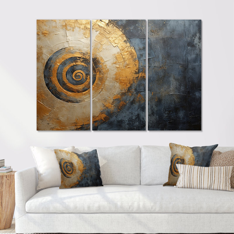 Golden Twilight Spiral III - ensemble d'art mural sur toile à spirales abstraites, H 32 po x l 48 po x P 1 po