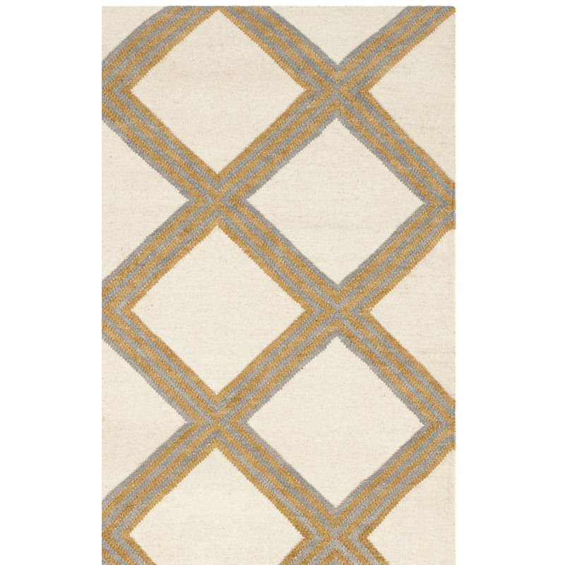 Emek Hand Woven Flat Weave Wool Geometric Rug, Square 6'