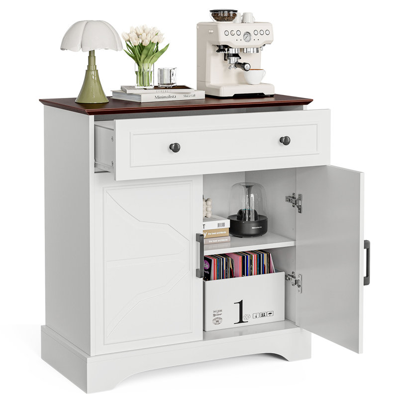 Sideboard Buffet Cabinet With Storage, Modern Coffee Bar Cabinet With Drawers, Cabinets, Shelves And Mug Hooks, Fluted-door Storage Cabinet For Kitchen, Dinning Room, Living Room, Natural