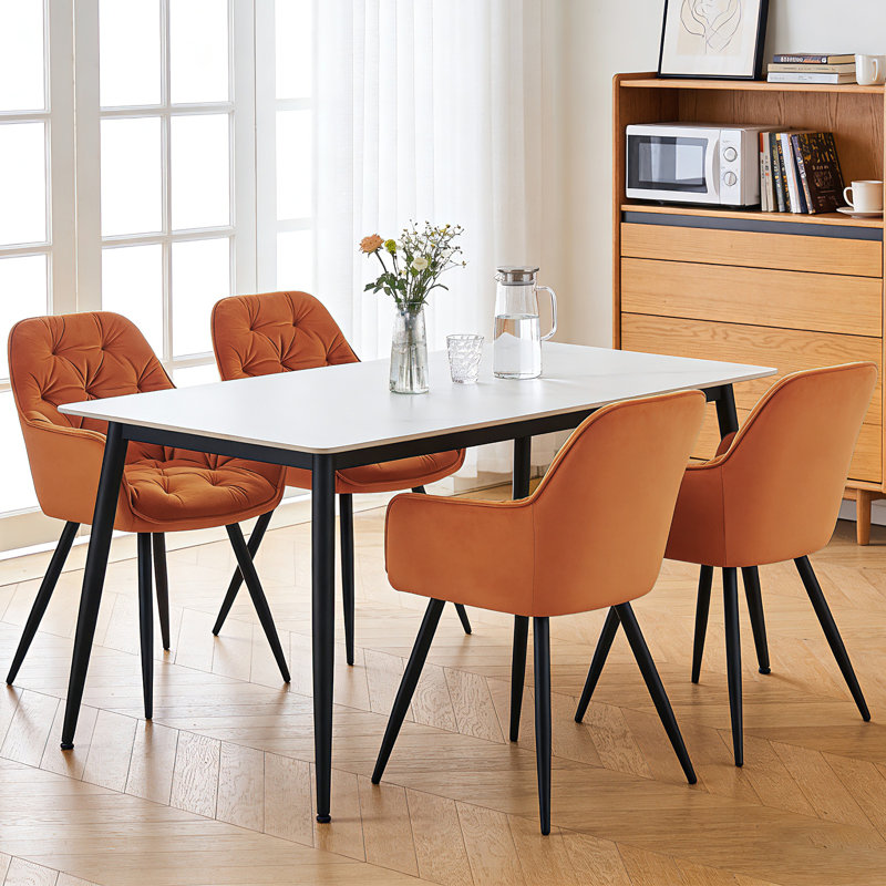 Modern Velvet/Linen Upholstered Dining Chair With Arm, Orange Velvet