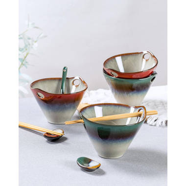 Set of 2 Luxury Gold Plated Ramen Noodle Bowls W/ Chopsticks Tropical Sun  Owl for sale online