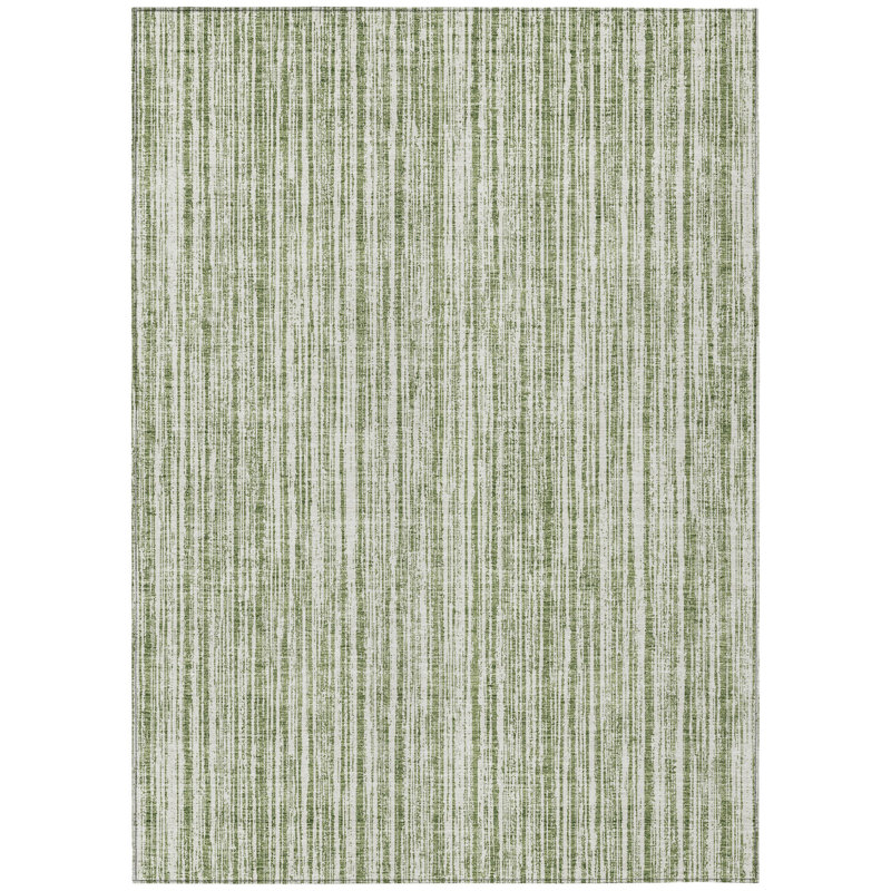 Tapis intérieur lavable rayé vert et ivoire 8 pi x 10 pi