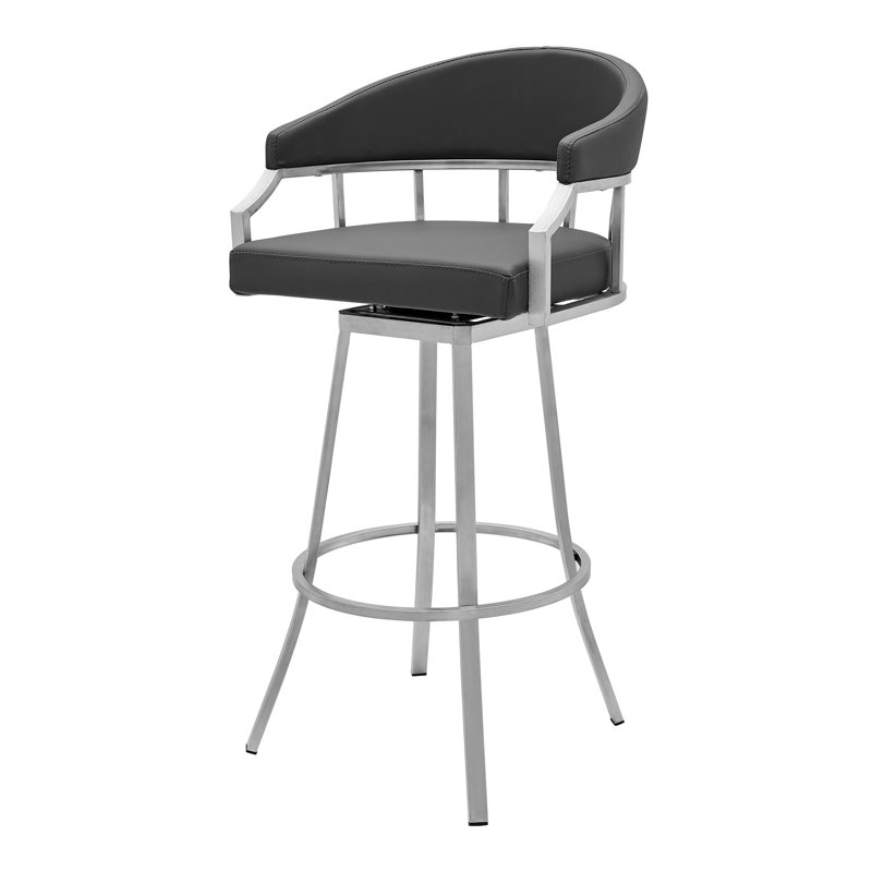Chaise de bar en similicuir et fer, Gris, Tabouret de bar (siège d’une hauteur de 30 po)