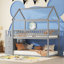Lit superposé House avec tablettes et tiroirs, fabrication robuste pour les chambres d'enfants-130042732