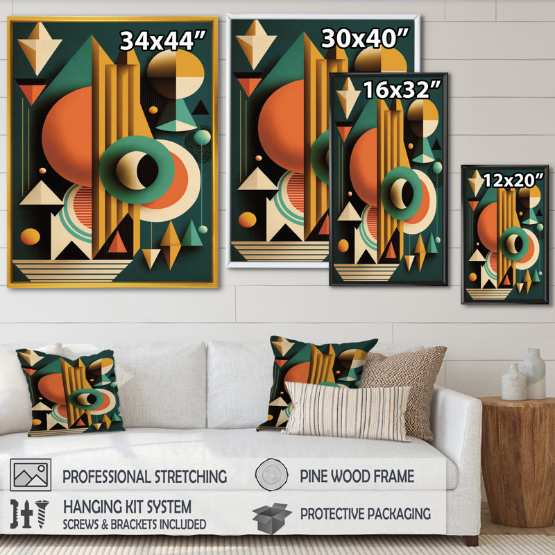" Mid-century Retro Dimensions VI ", Gold , 24" W x 32" H