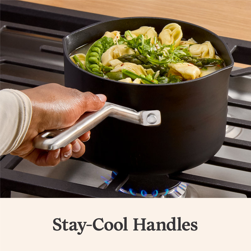 2.5-Quart Black Aluminum Nonstick Saucier with Lid