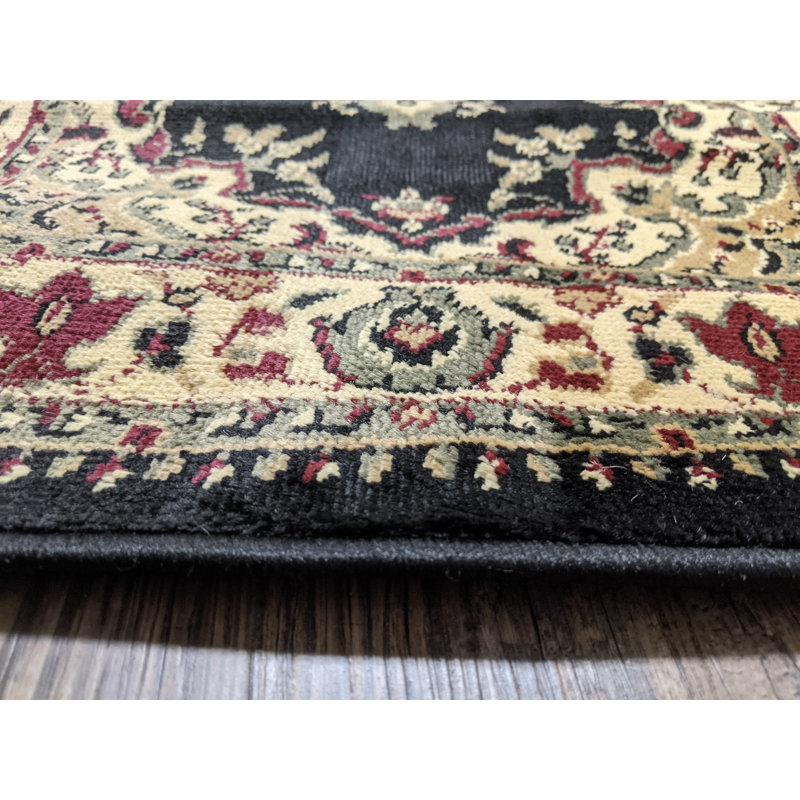 Columbus Black Traditional Oriental Medallion Area Rug, Runner 2'2" x 7'7"