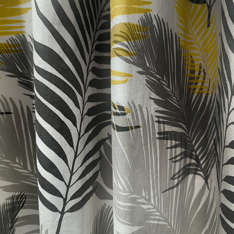 Tropical Cotton Room Darkening Curtain Pair, Width 117cm x Drop 137cm, Ochre