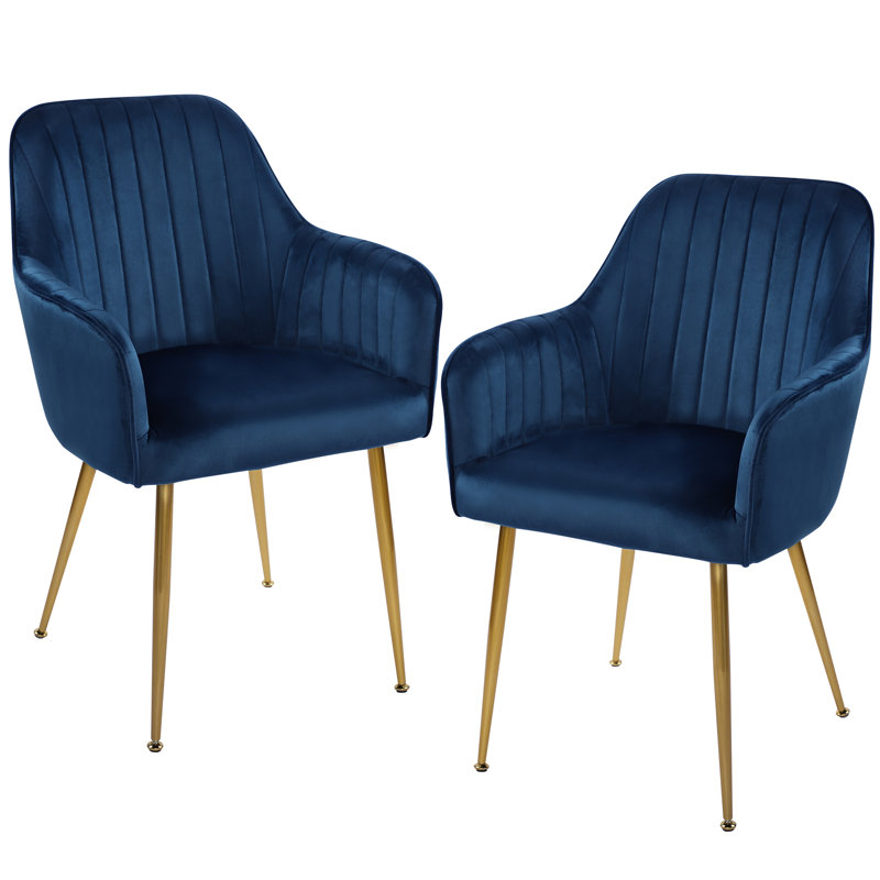 Fauteuil rembourré en velours Aisaiah, Velours bleu / doré