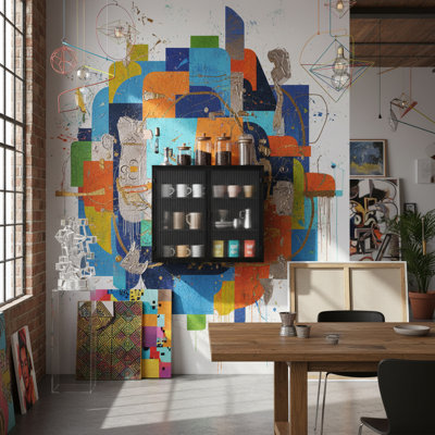 Armoire de rangement murale à 3 niveaux avec 2 portes en verre, armoire murale à porte en verre noire