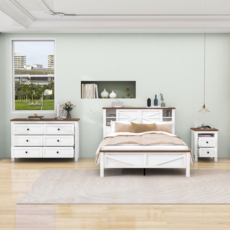 Ensemble de chambre à coucher 3 pièces Andrenae, Blanc, brun, Complète